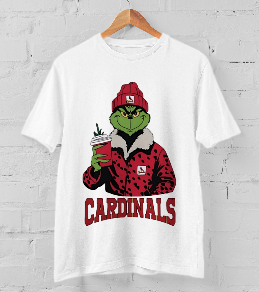 The Grinch In St Louis Cardinals Jacket With Coffee Christmas T-Shirt