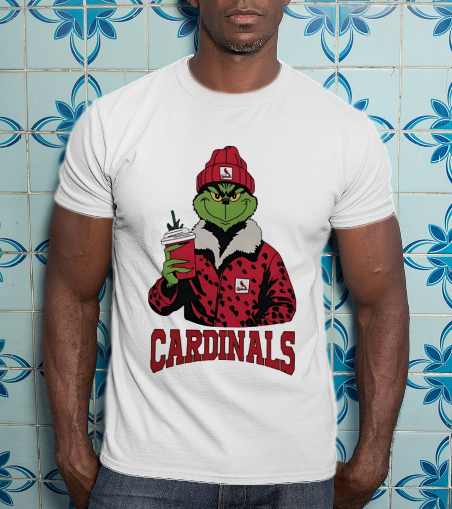 The Grinch In St Louis Cardinals Jacket With Coffee Christmas T-Shirt
