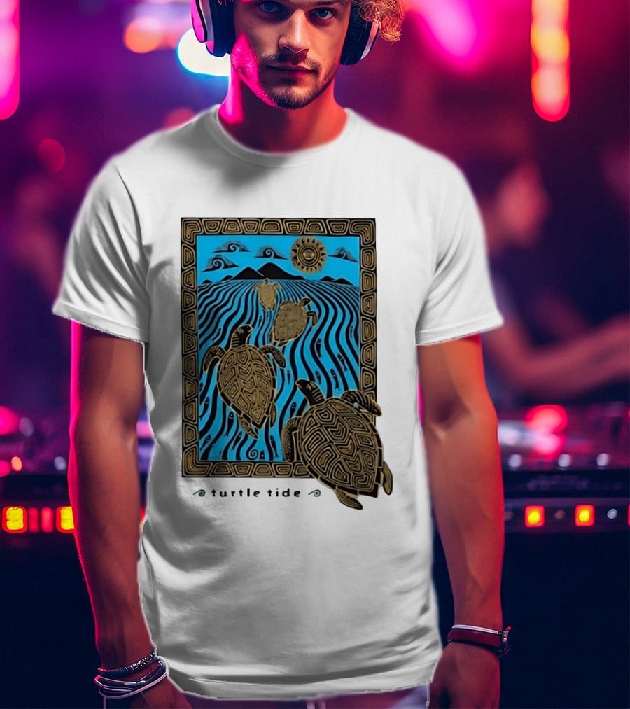 Turtle Tide Ocean Sea Life Coastal Nautical Waves And Sun T-Shirt