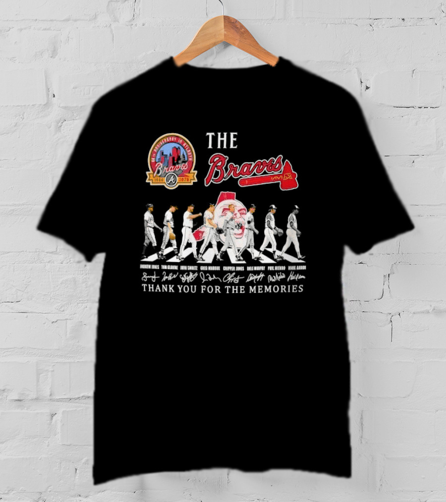 Atlanta Braves 60th Anniversary Legends Hank Aaron John Smoltz Greg Maddux Chipper Jones Thank You For The Memories T-Shirt