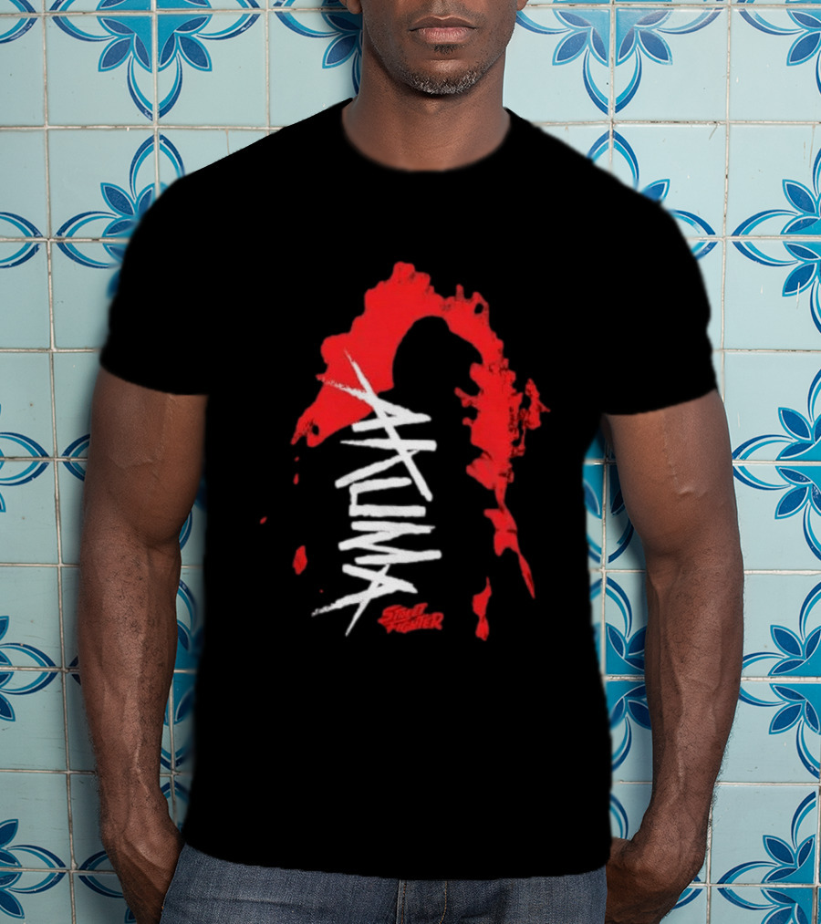 Akuma Street Fighter Red And White Brushstroke T-Shirt