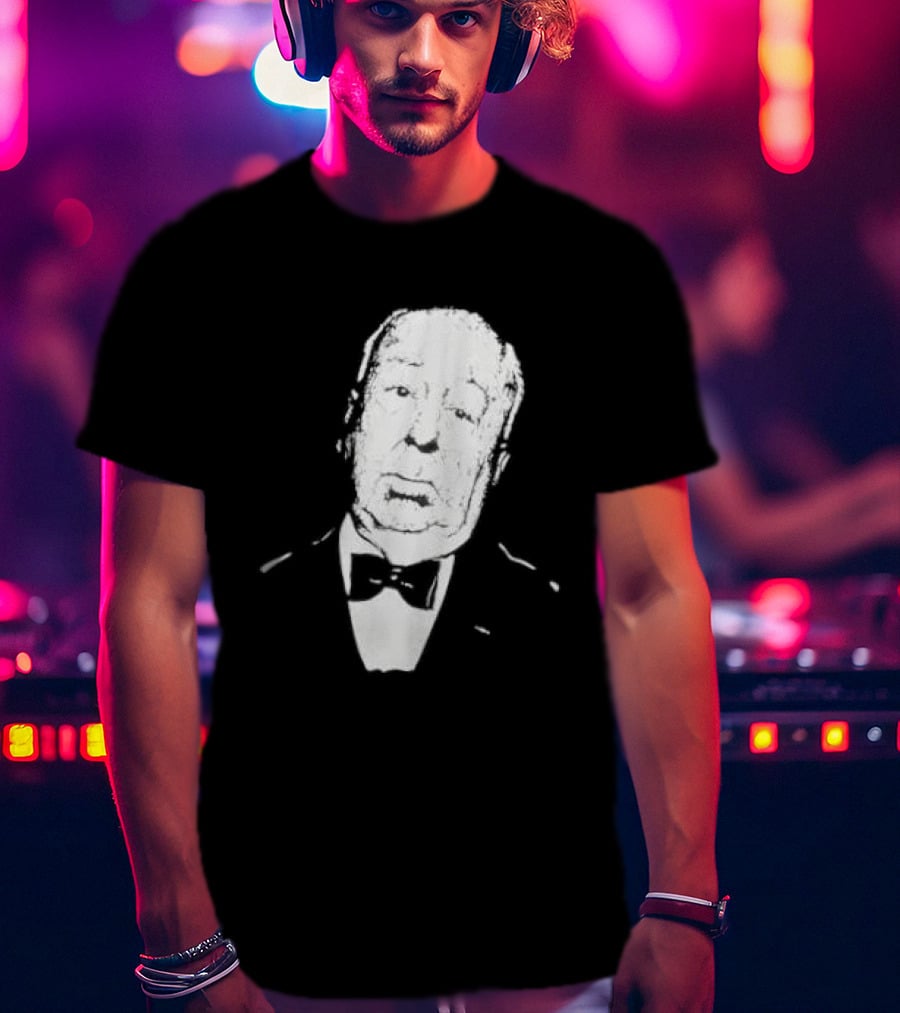 Alfred Hitchcock Staring Silhouette Iconic Filmmaker Style Bowtie T-Shirt