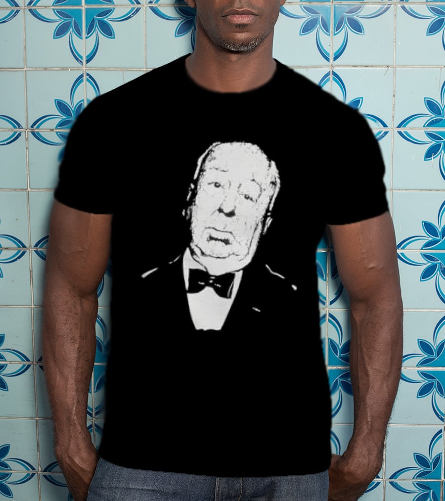 Alfred Hitchcock Staring Silhouette Iconic Filmmaker Style Bowtie T-Shirt