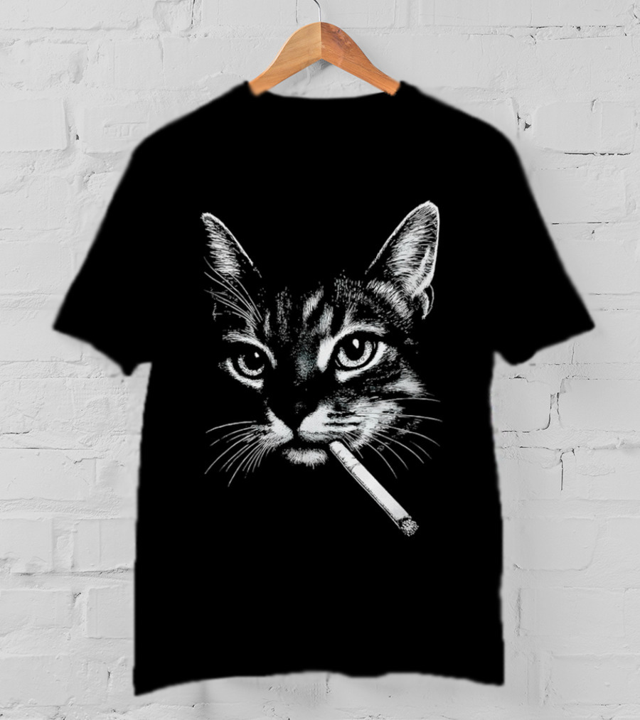 Cat Smoking A Cigarette Vintage Style Retro Look T-Shirt