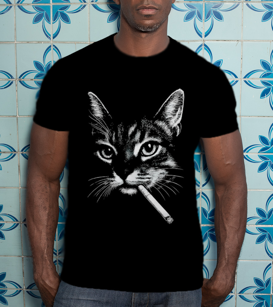 Cat Smoking A Cigarette Vintage Style Retro Look T-Shirt