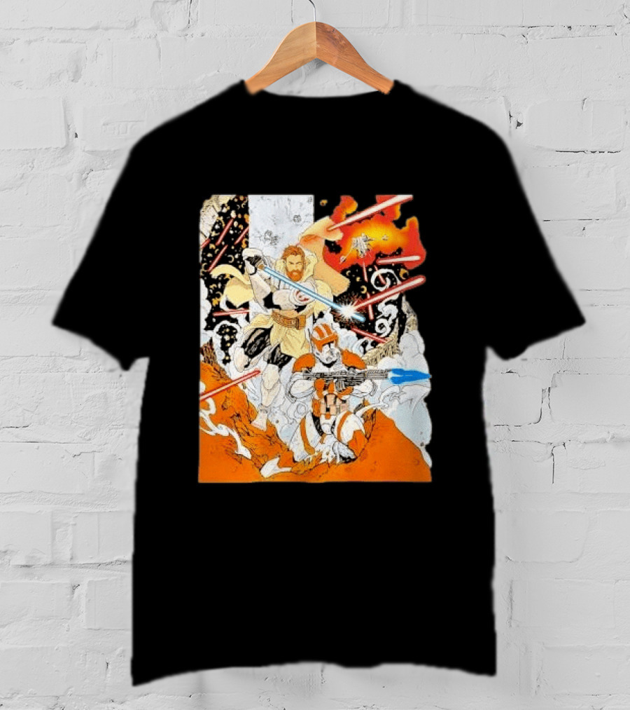 Obi Wan Kenobi Commander Cody Battlefront Action Scene Star Wars T-Shirt