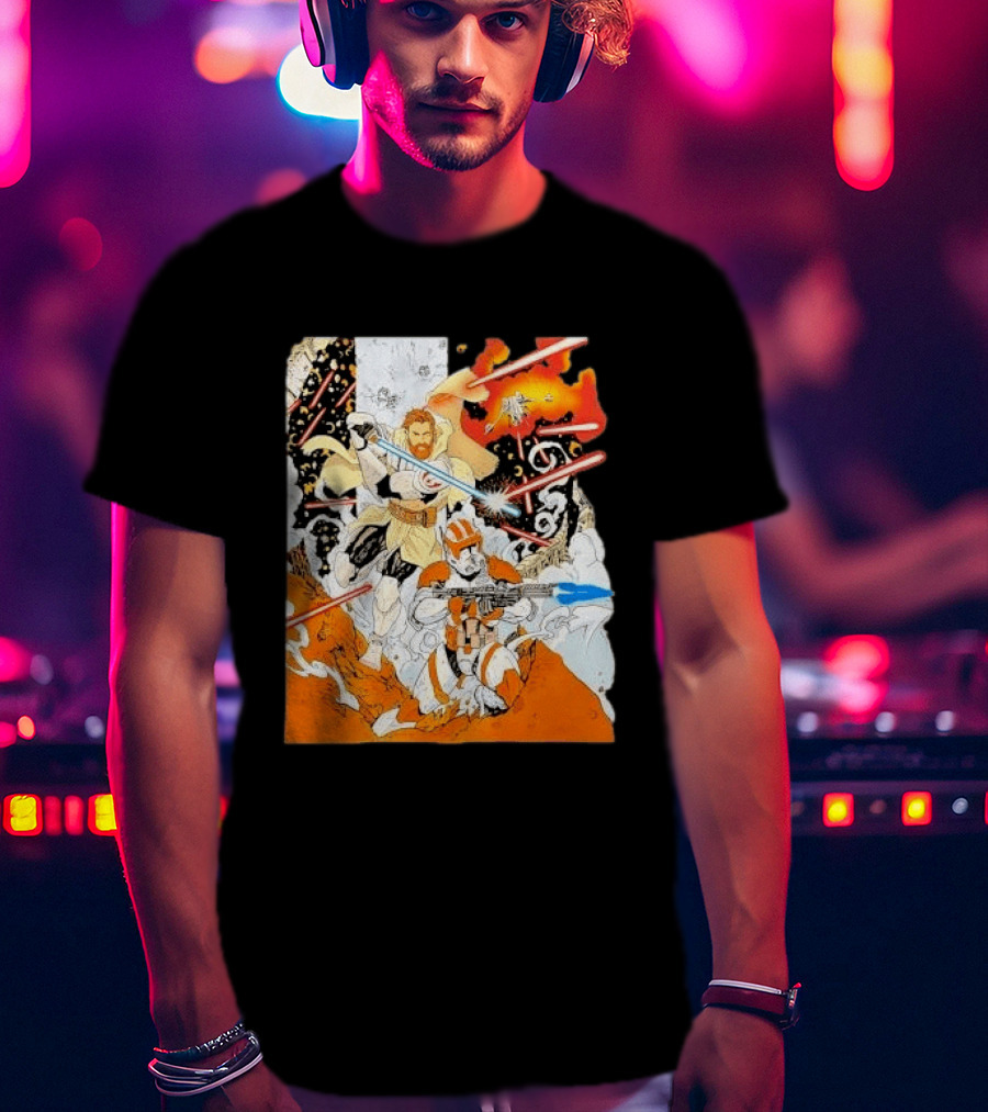 Obi Wan Kenobi Commander Cody Battlefront Action Scene Star Wars T-Shirt