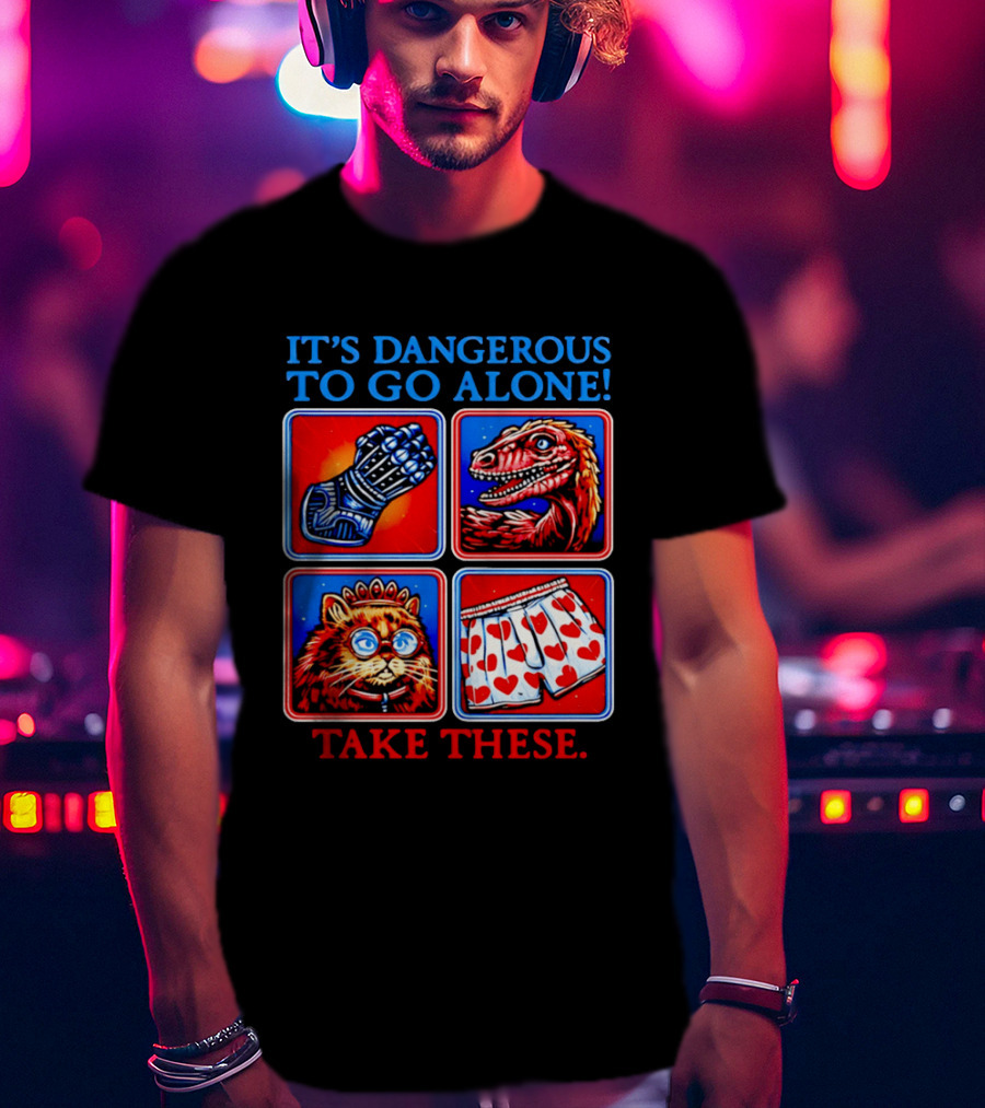 It's Dangerous To Go Alone Take These Gauntlet Raptor Cat Heart Boxers T-Shirt