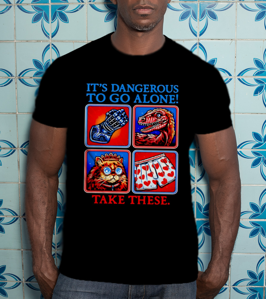 It's Dangerous To Go Alone Take These Gauntlet Raptor Cat Heart Boxers T-Shirt