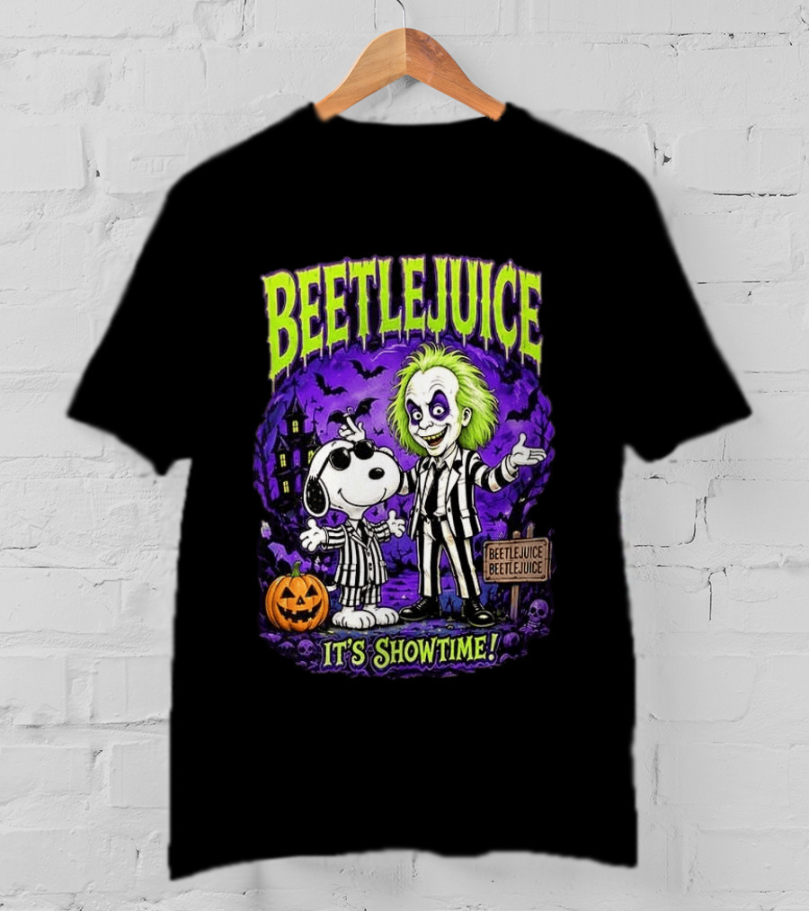 Beetlejuice Snoopy It's Showtime Halloween Pumpkin T-Shirt