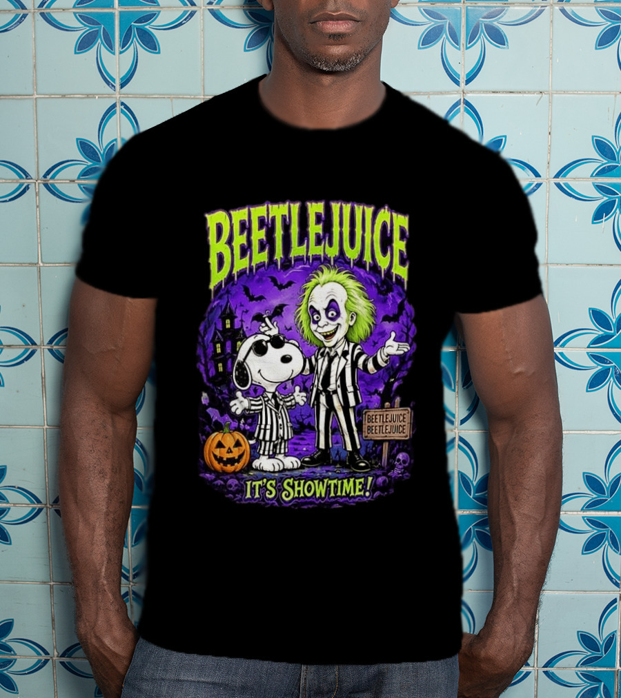 Beetlejuice Snoopy It's Showtime Halloween Pumpkin T-Shirt