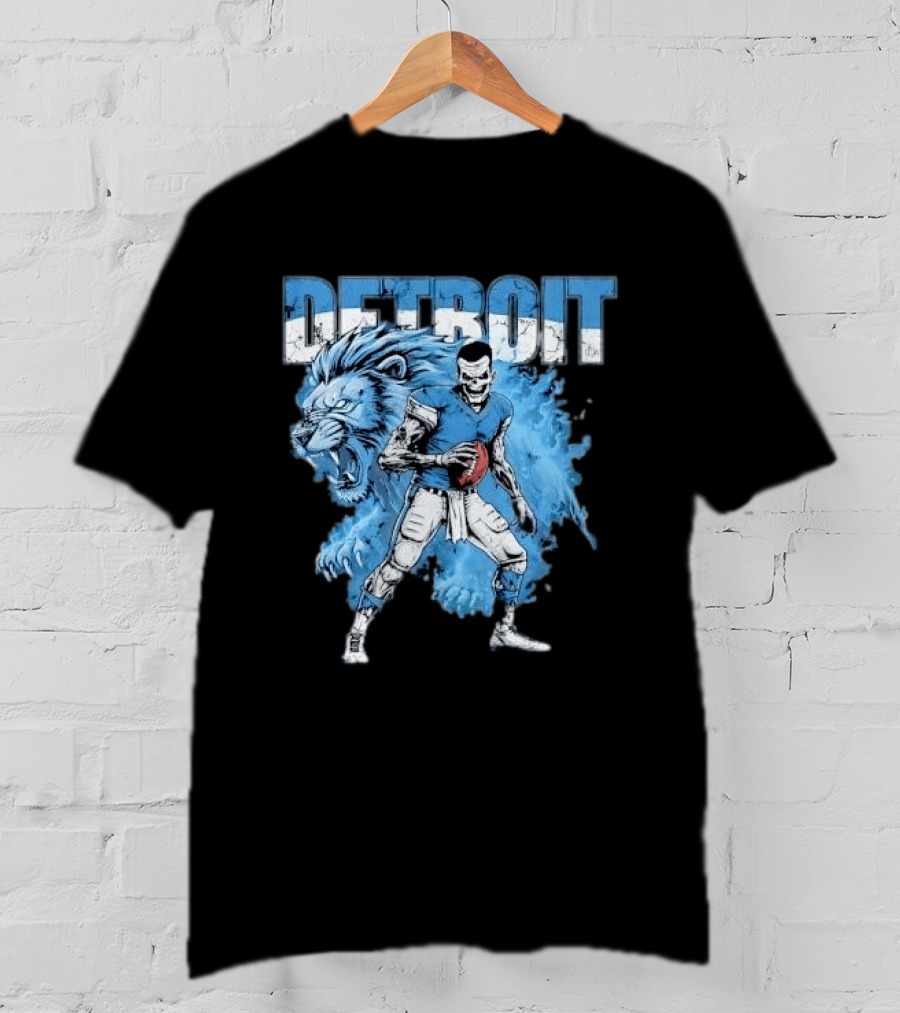 Detroit Lions Zombie Quarterback With Football And Fierce Lion T-Shirt