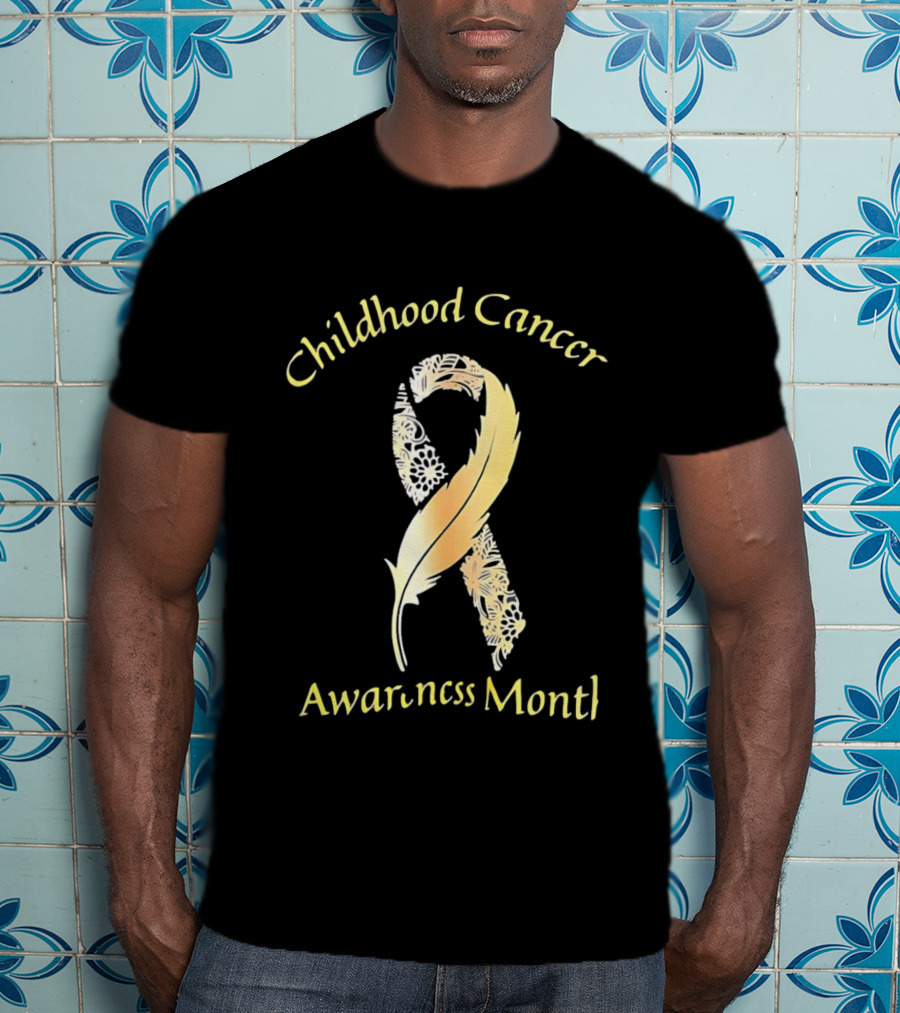 Childhood Cancer Awareness Month Gold Floral Ribbon T-Shirt