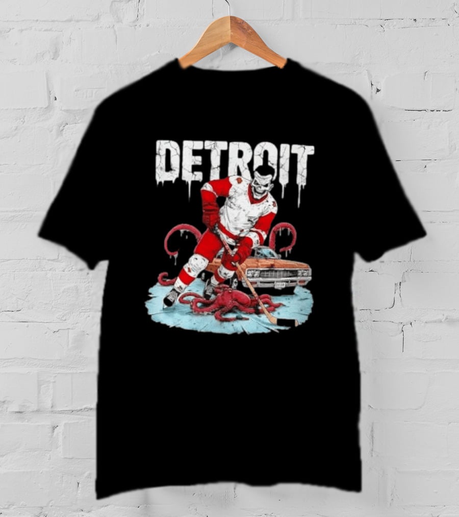 Detroit Red Wings Skull Hockey Player Tentacles Car T-Shirt