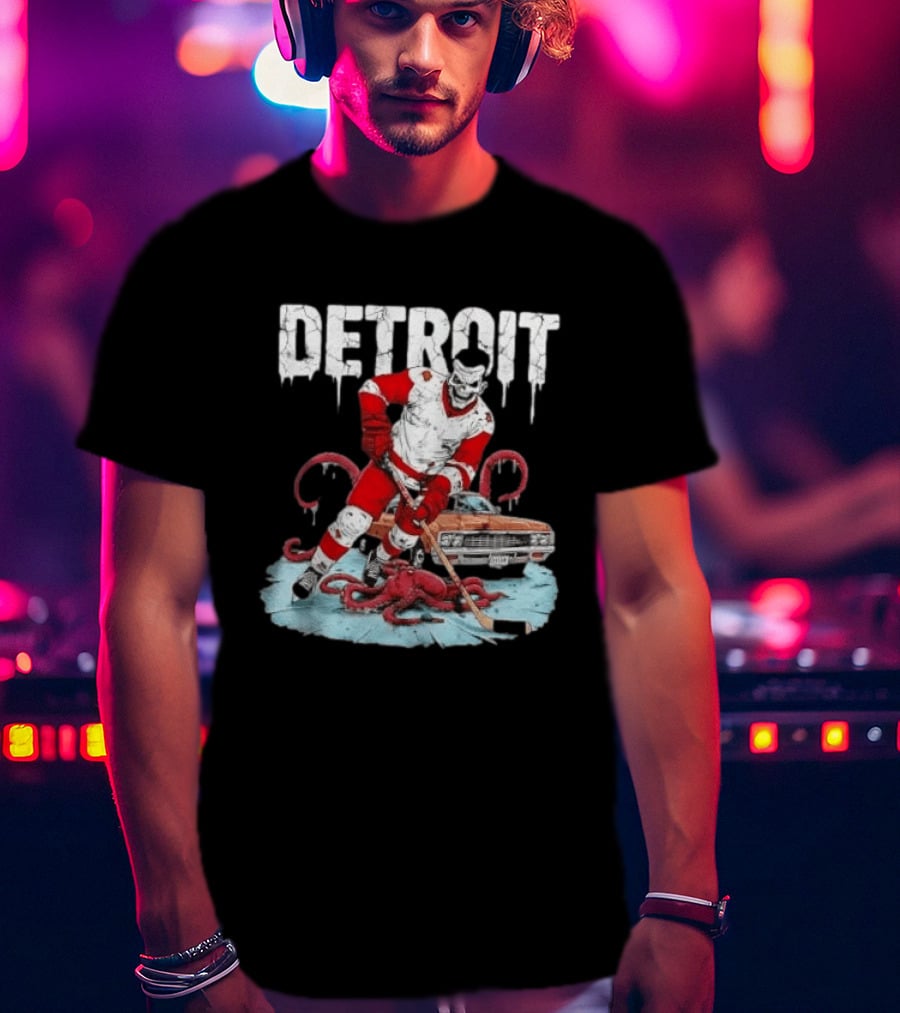 Detroit Red Wings Skull Hockey Player Tentacles Car T-Shirt