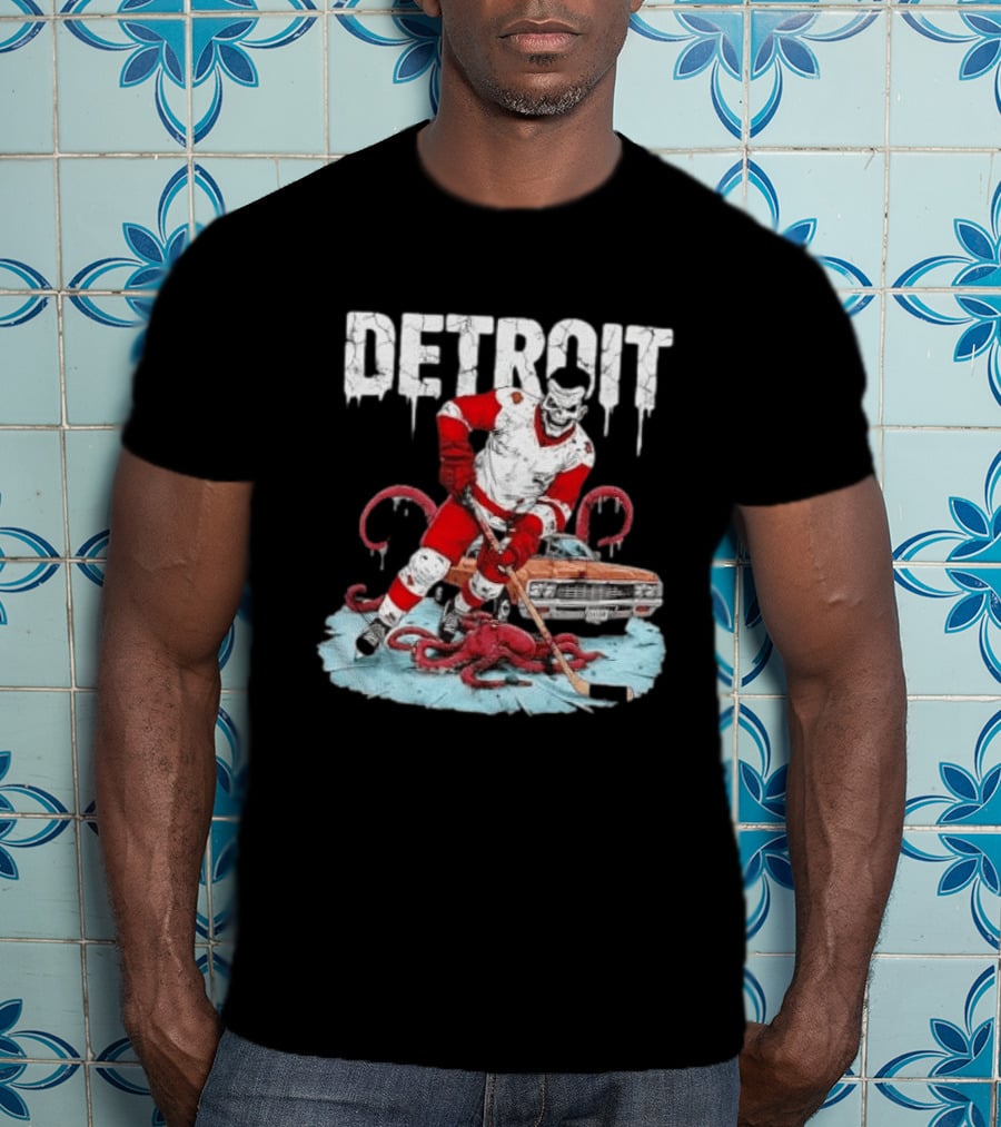Detroit Red Wings Skull Hockey Player Tentacles Car T-Shirt