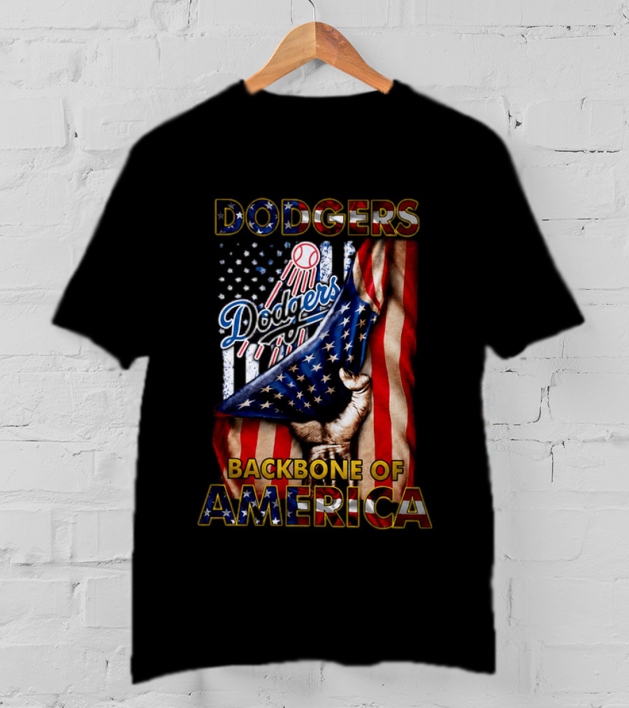 Dodgers Backbone Of America Baseball And Flag T-Shirt
