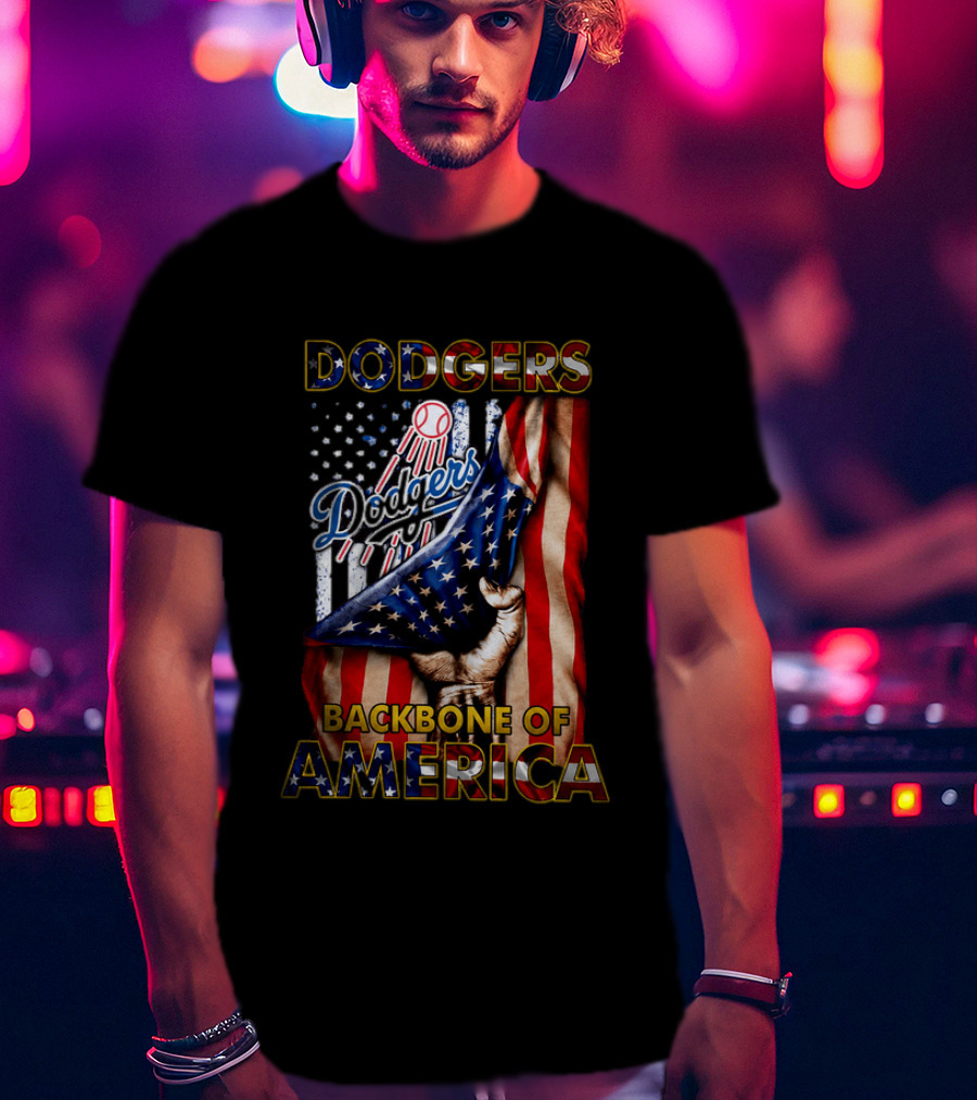 Dodgers Backbone Of America Baseball And Flag T-Shirt