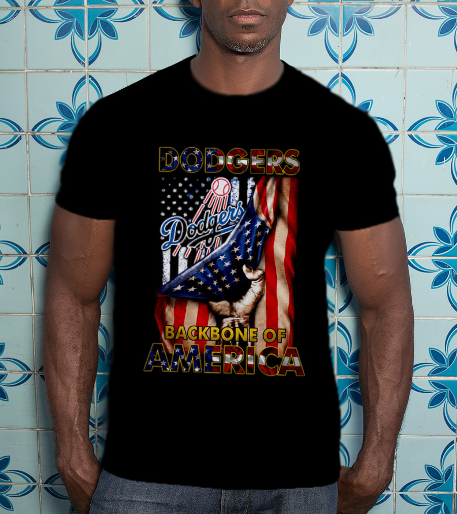 Dodgers Backbone Of America Baseball And Flag T-Shirt