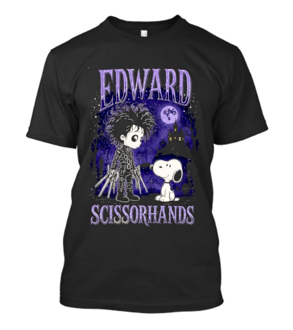 Edward Scissorhands Meets Snoopy Halloween Moon Scene T-Shirt
