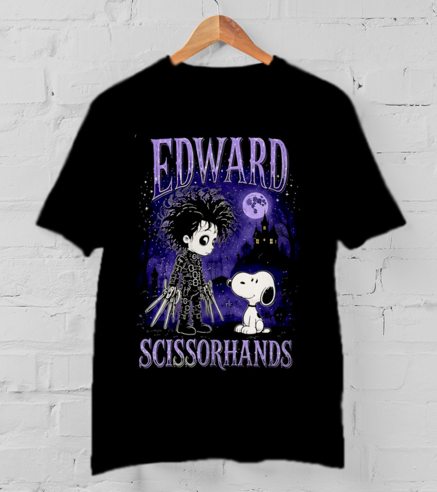 Edward Scissorhands Meets Snoopy Halloween Moon Scene T-Shirt