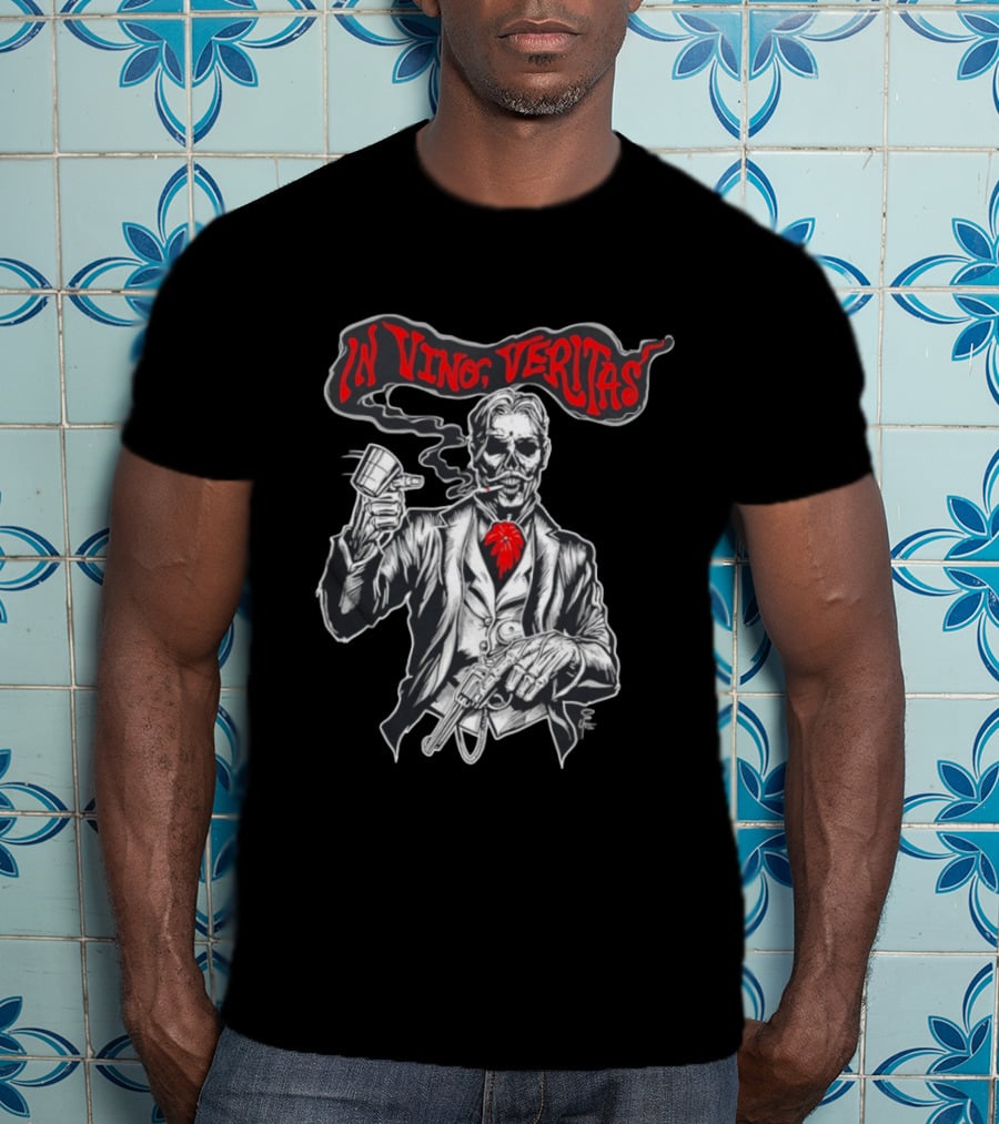 Skeleton Doc Holliday In Vino Veritas Smoking Gun Wine Cup T-Shirt