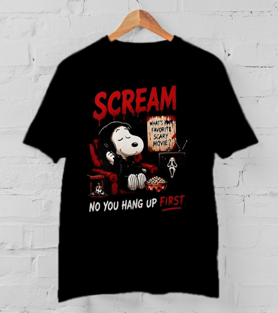 Snoopy Scream No You Hang Up First Scary Movie Popcorn T-Shirt