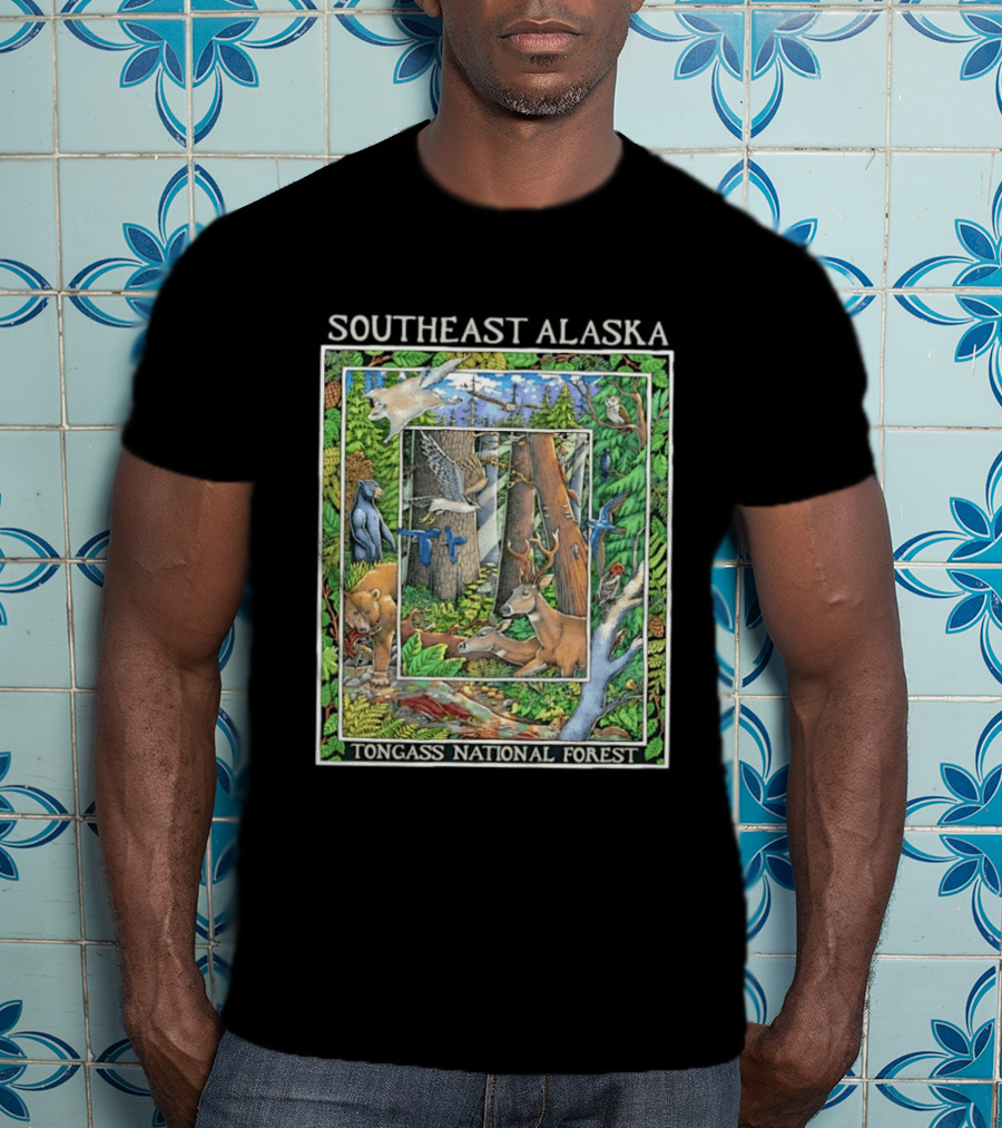 Southeast Alaska Tongass National Forest Wildlife Bear Deer Owl Wolf Bird T-Shirt