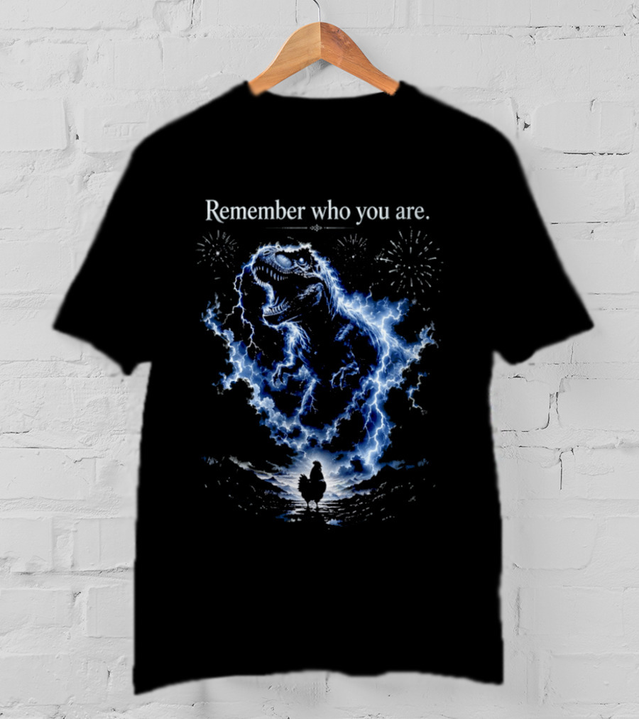 T Rex Chicken Evolution Remember Who You Are Lightning Fireworks T-Shirt