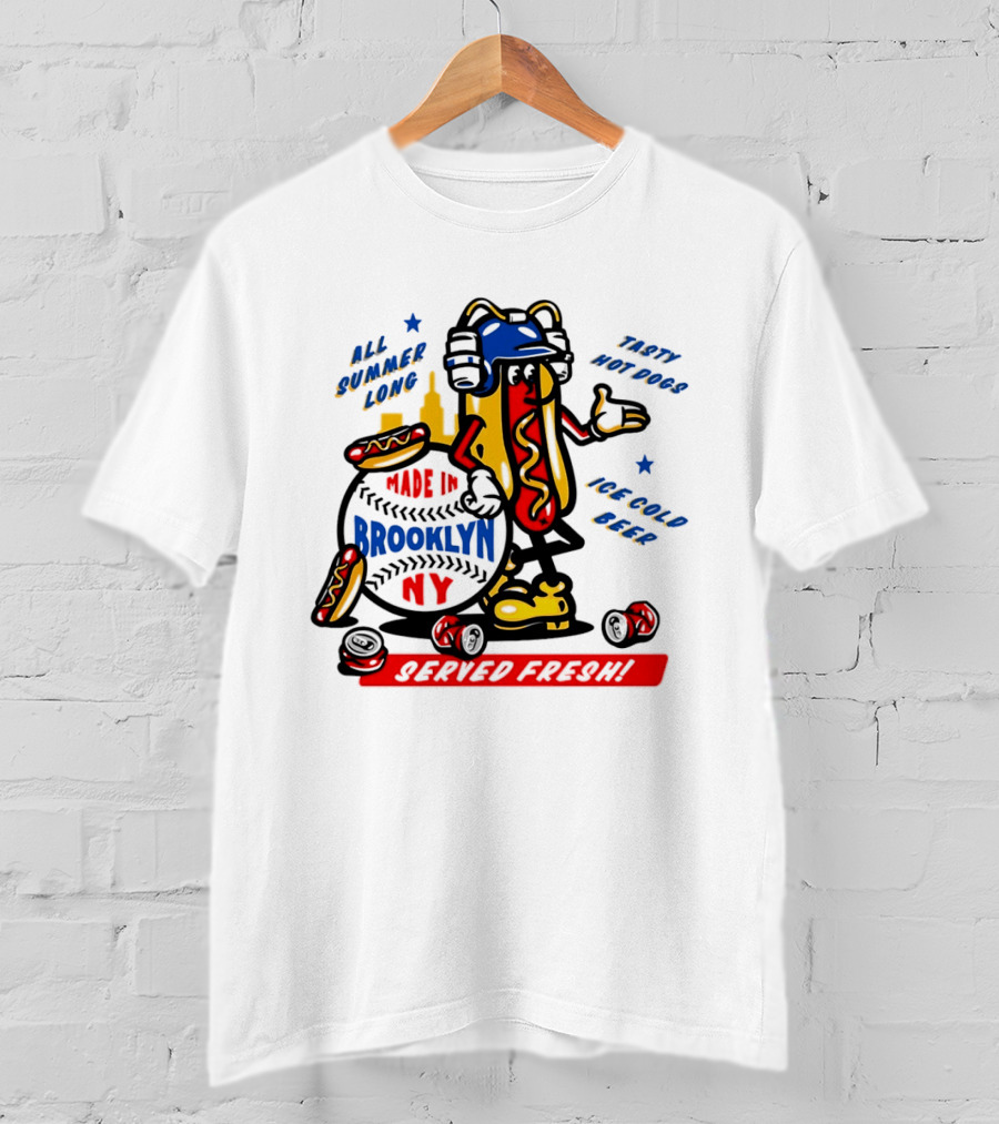 Made In Brooklyn NY Hot Dog With Ketchup All Summer Long Play Ball T-Shirt