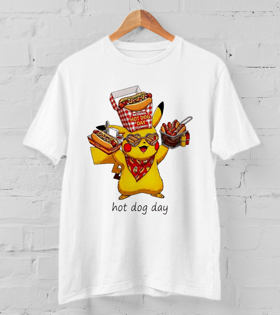 National Hot Dog Day Pikachu Heart Sunglasses Celebrate T-Shirt