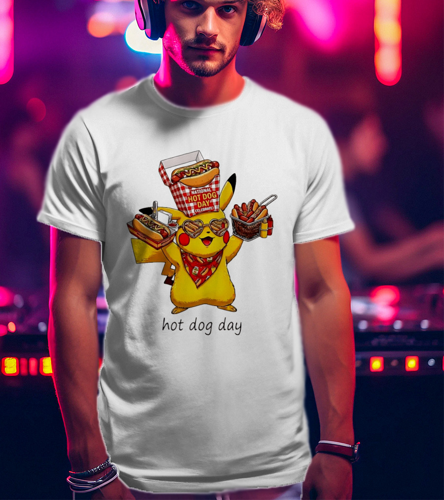 National Hot Dog Day Pikachu Heart Sunglasses Celebrate T-Shirt