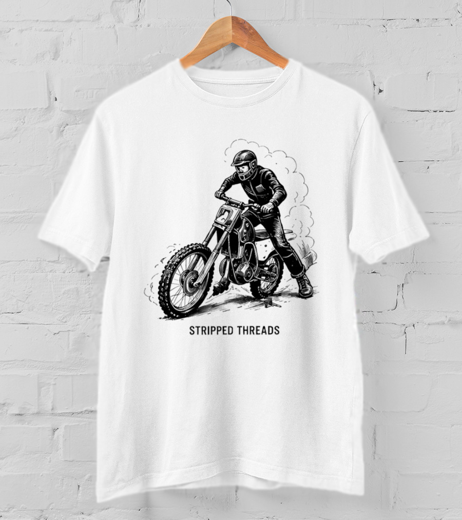Stripped Threads Dirt Bike Rider Vintage Motocross T-Shirt