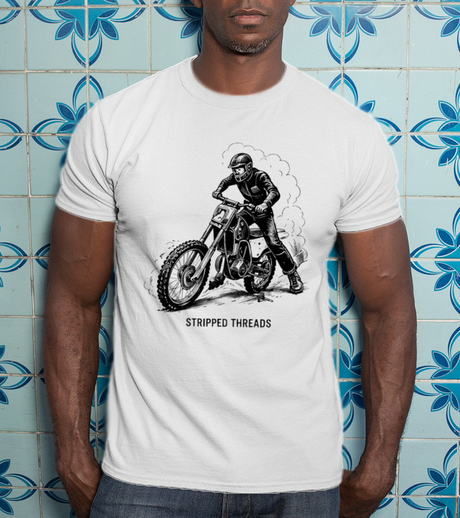 Stripped Threads Dirt Bike Rider Vintage Motocross T-Shirt