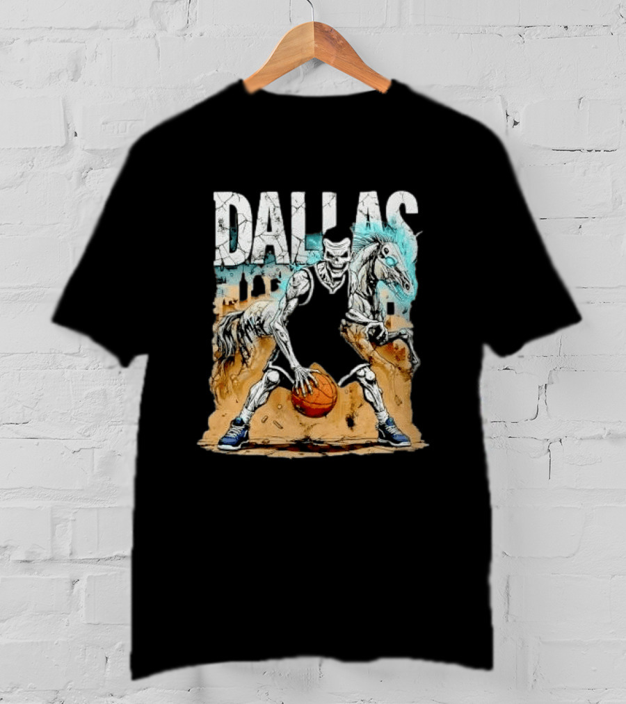 Undead Basketball Player Dribbling Skeleton Horse DALLAS T-Shirt