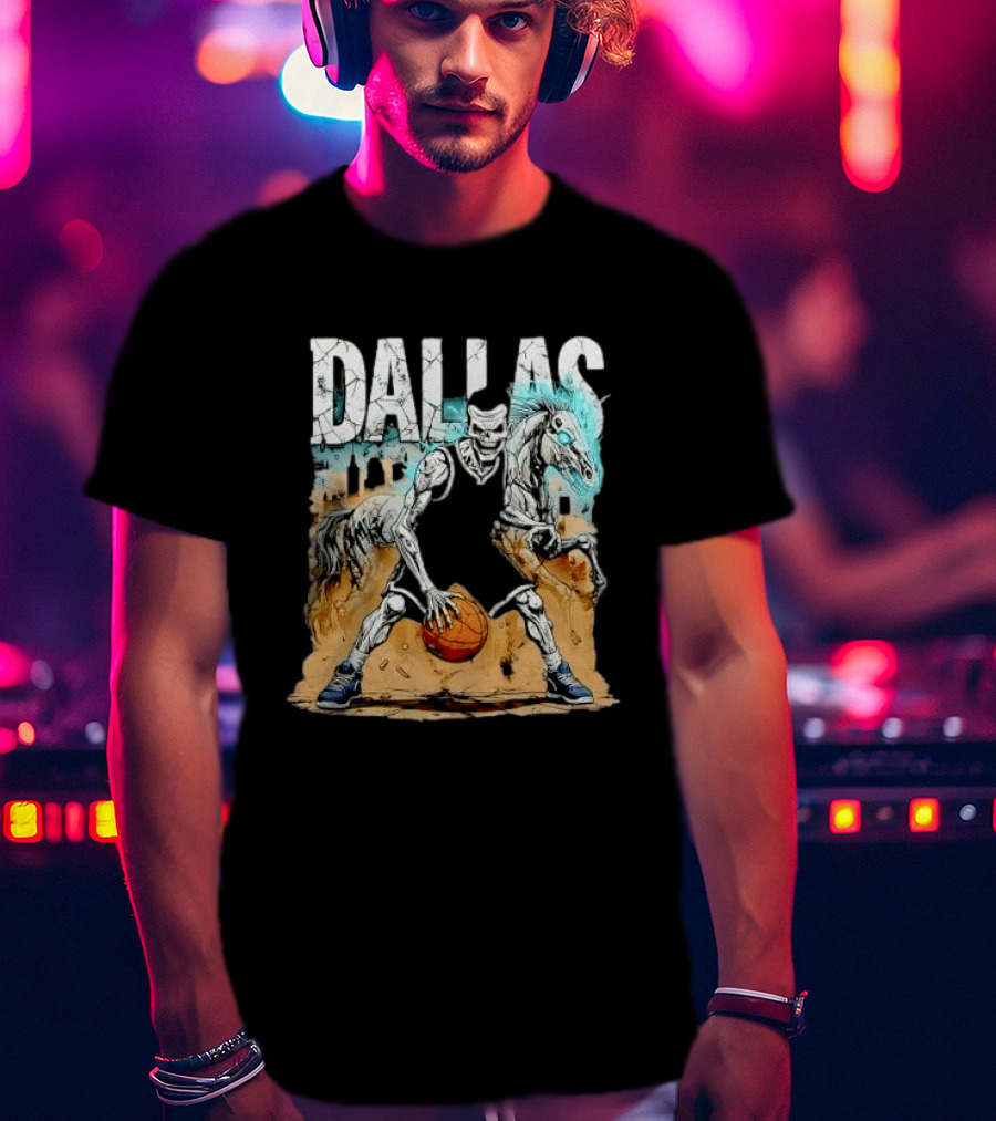 Undead Basketball Player Dribbling Skeleton Horse DALLAS T-Shirt