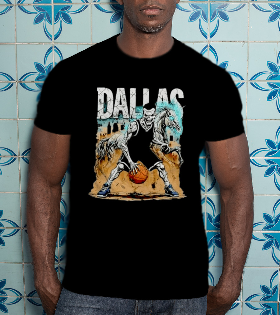 Undead Basketball Player Dribbling Skeleton Horse DALLAS T-Shirt