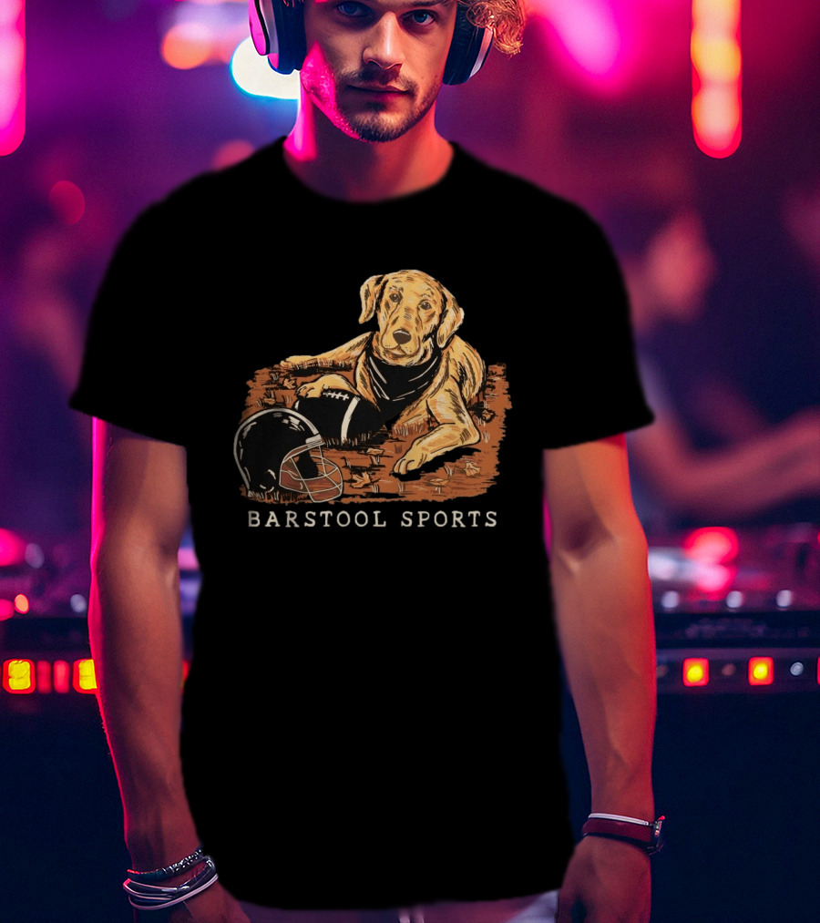 Barstool Sports Fall Football Dog With Helmet And Leaves T-Shirt