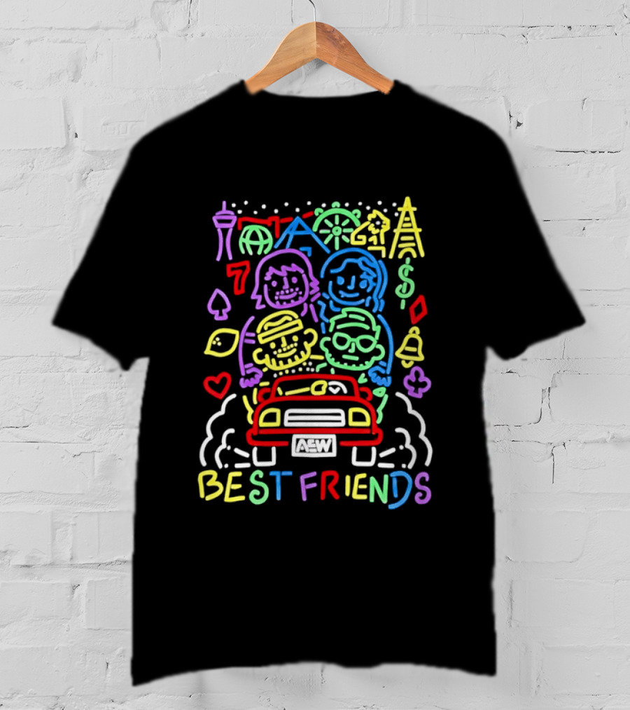 Best Friends AEW Neon Road Trip With Casino Icons And Landmarks T-Shirt
