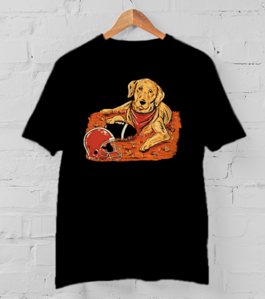 Labrador Retriever Fall Football Scene With Maroon Helmet T-Shirt