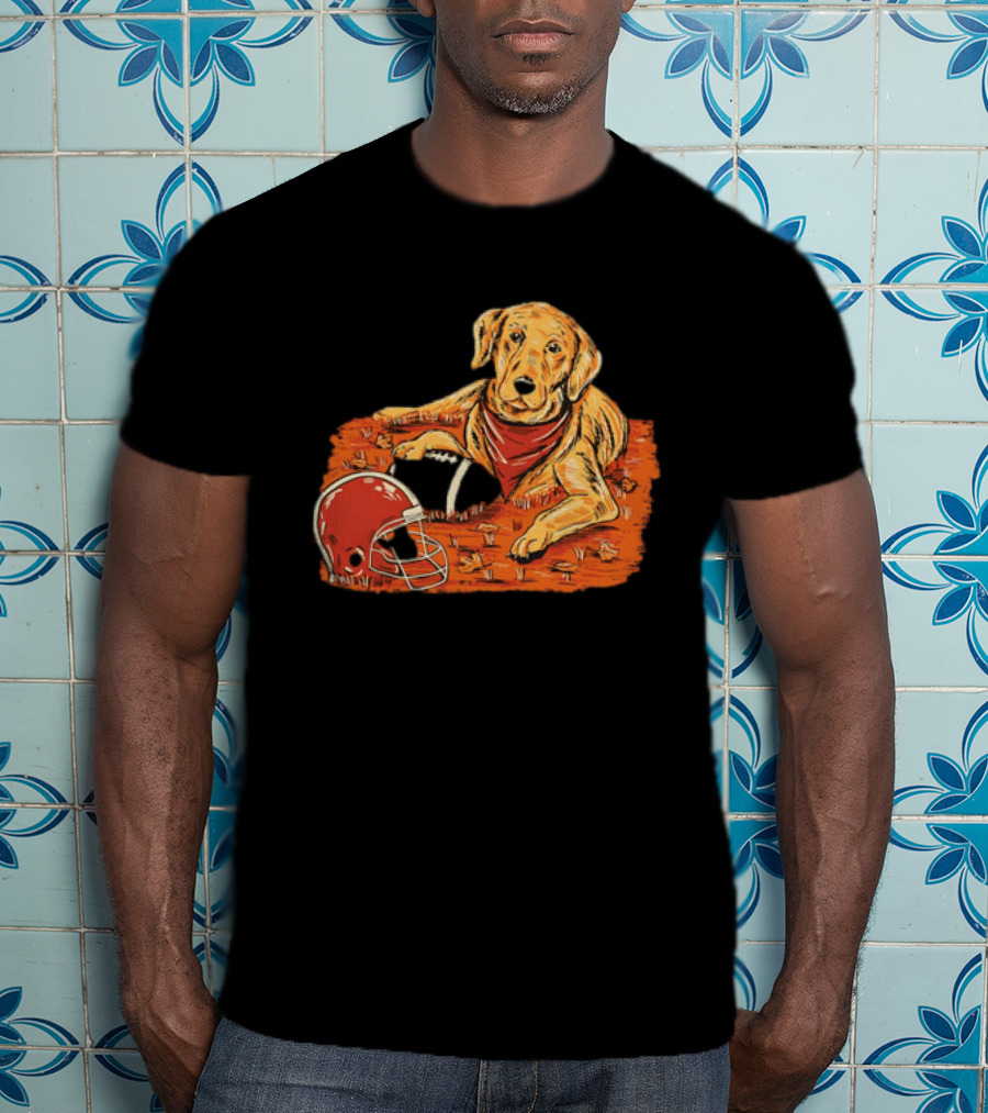 Labrador Retriever Fall Football Scene With Maroon Helmet T-Shirt