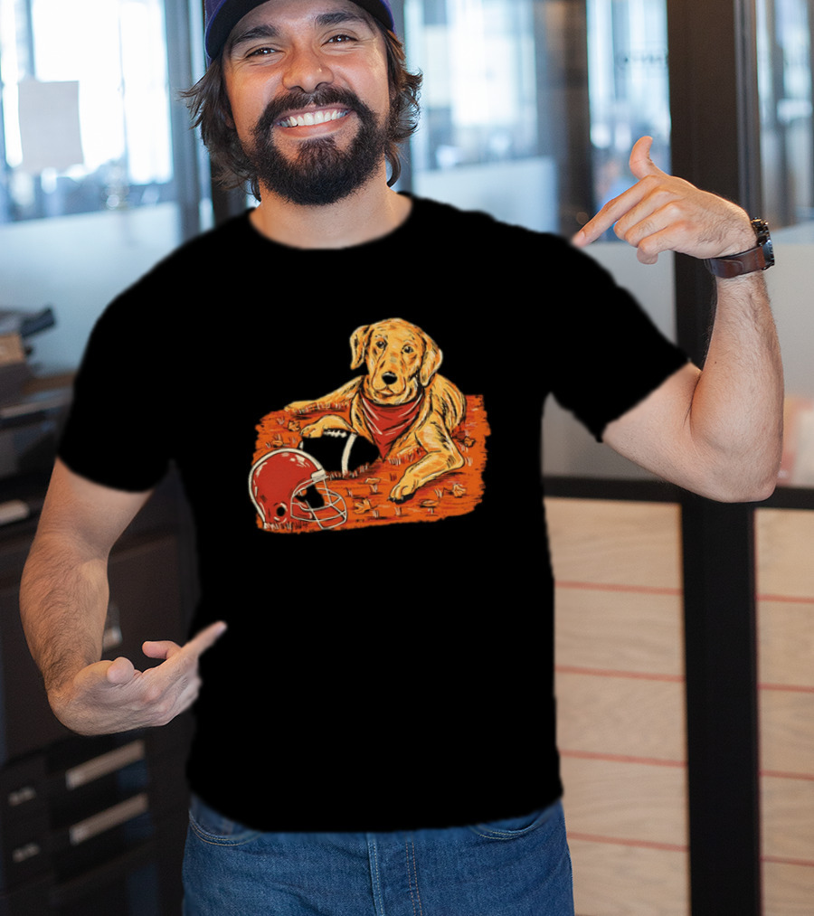 Labrador Retriever Fall Football Scene With Maroon Helmet T-Shirt