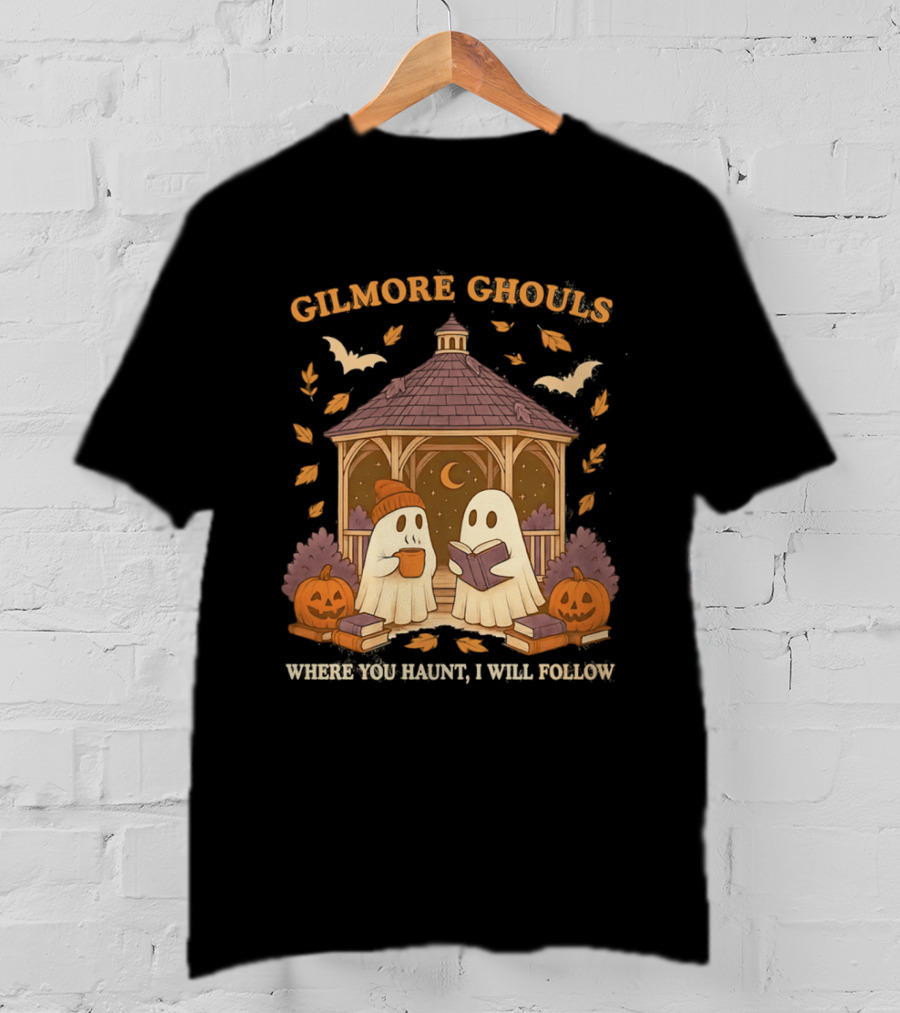 Gilmore Ghouls Where You Haunt I Will Follow Gilmore Girls Halloween Pumpkins Ghosts Cozy Scene T-Shirt