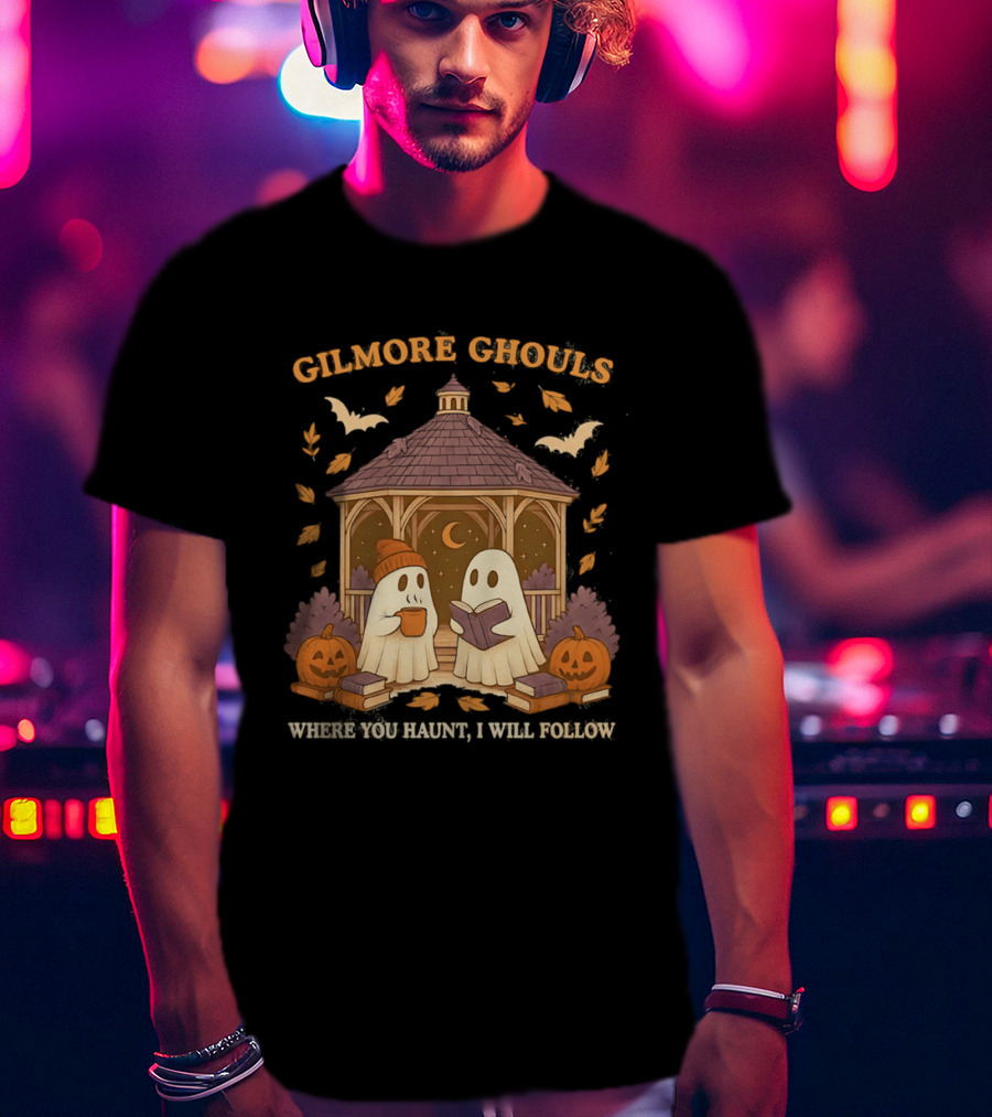 Gilmore Ghouls Where You Haunt I Will Follow Gilmore Girls Halloween Pumpkins Ghosts Cozy Scene T-Shirt