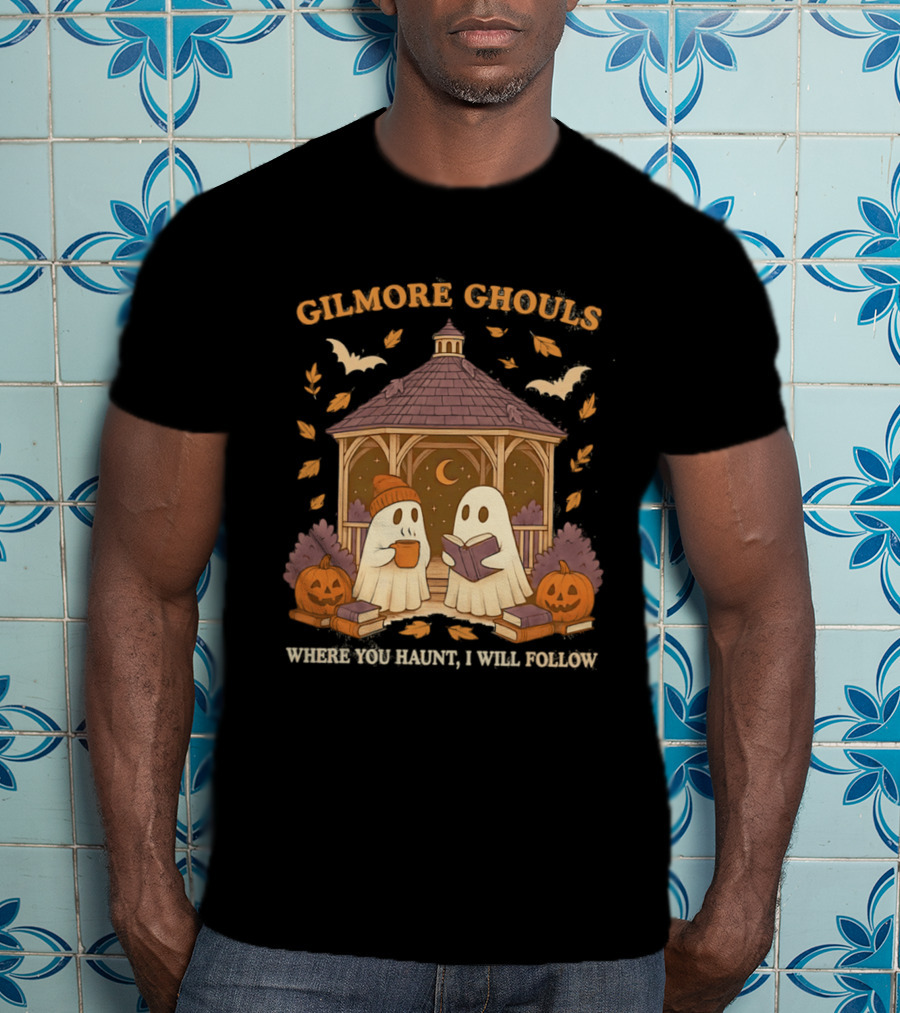 Gilmore Ghouls Where You Haunt I Will Follow Gilmore Girls Halloween Pumpkins Ghosts Cozy Scene T-Shirt