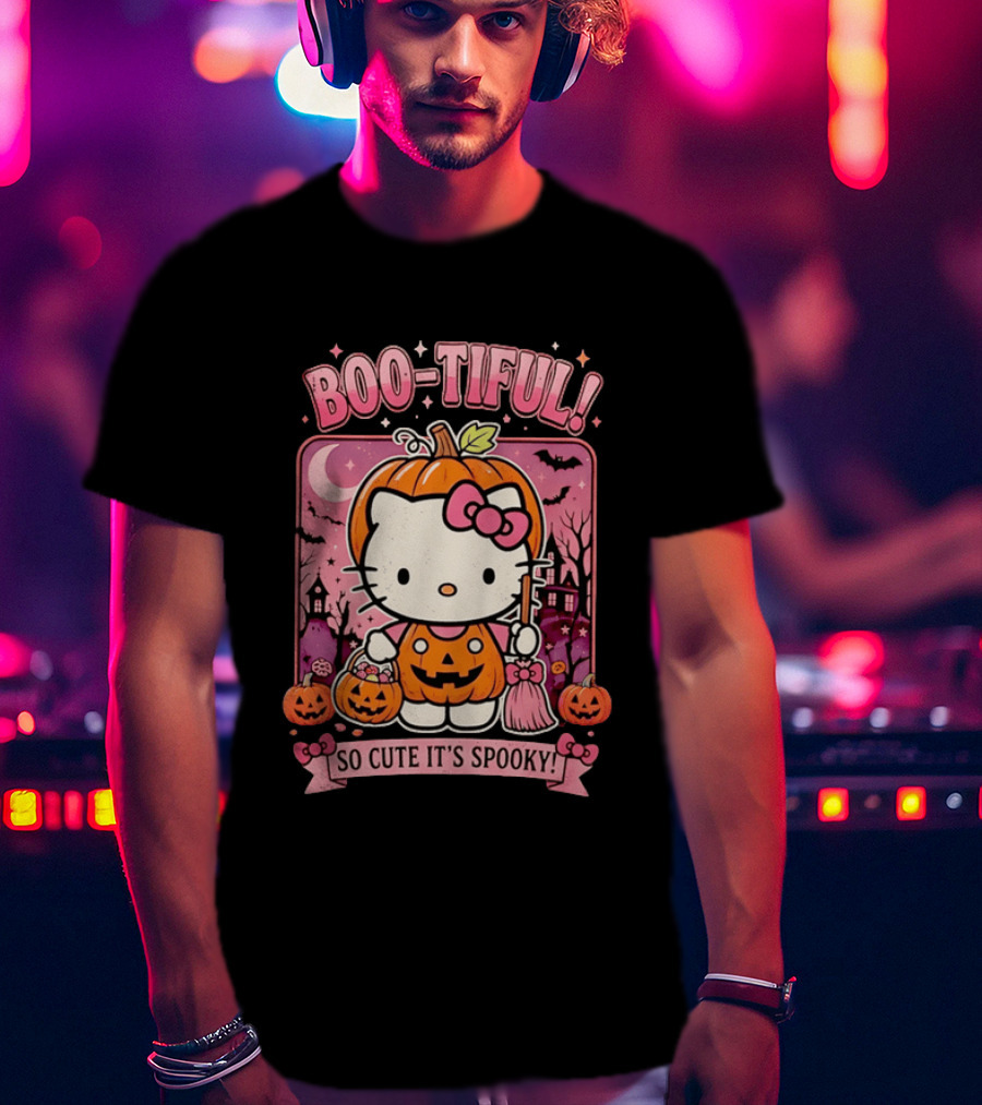 Boo Tiful Hello Kitty So Cute It's Spooky Halloween Pumpkin T-Shirt