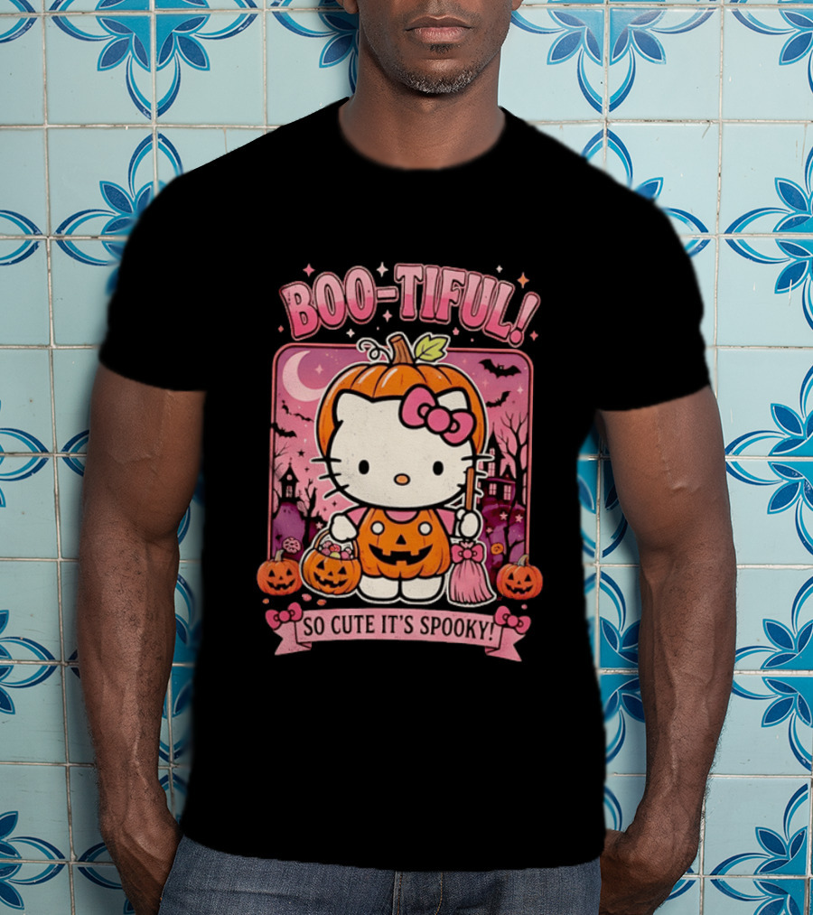 Boo Tiful Hello Kitty So Cute It's Spooky Halloween Pumpkin T-Shirt