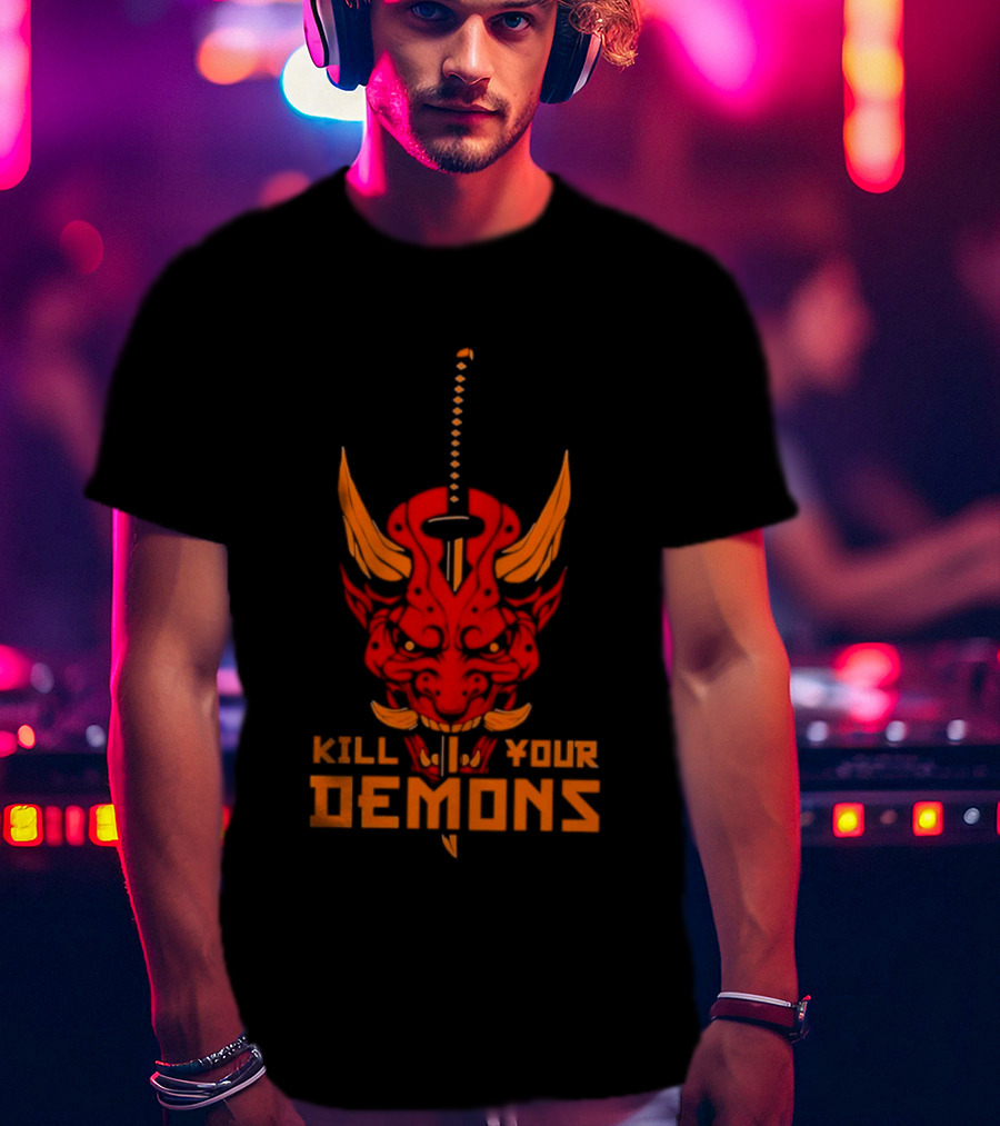 Kill Your Demons Oni Mask Samurai Sword T-Shirt