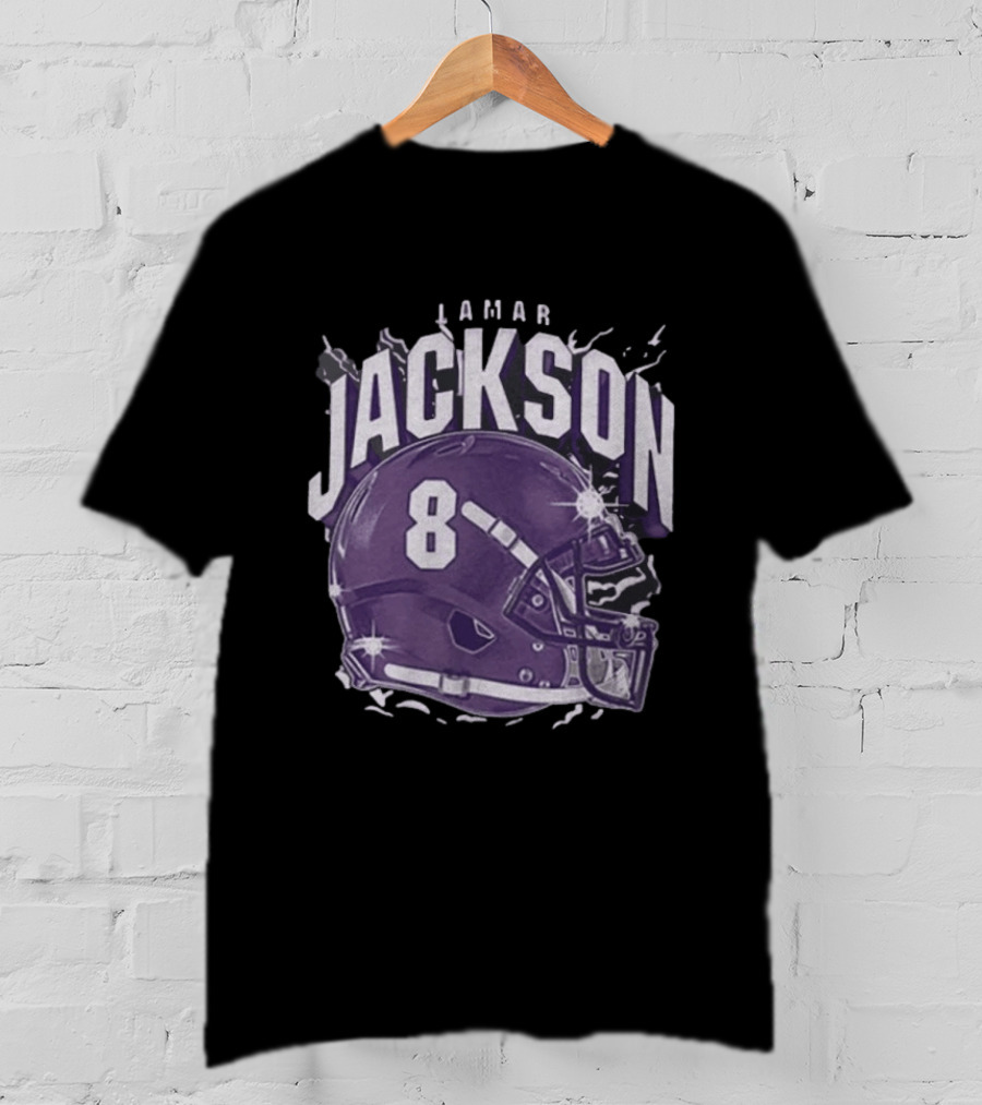 Lamar Jackson 8 Purple Helmet Baltimore Ravens T-Shirt