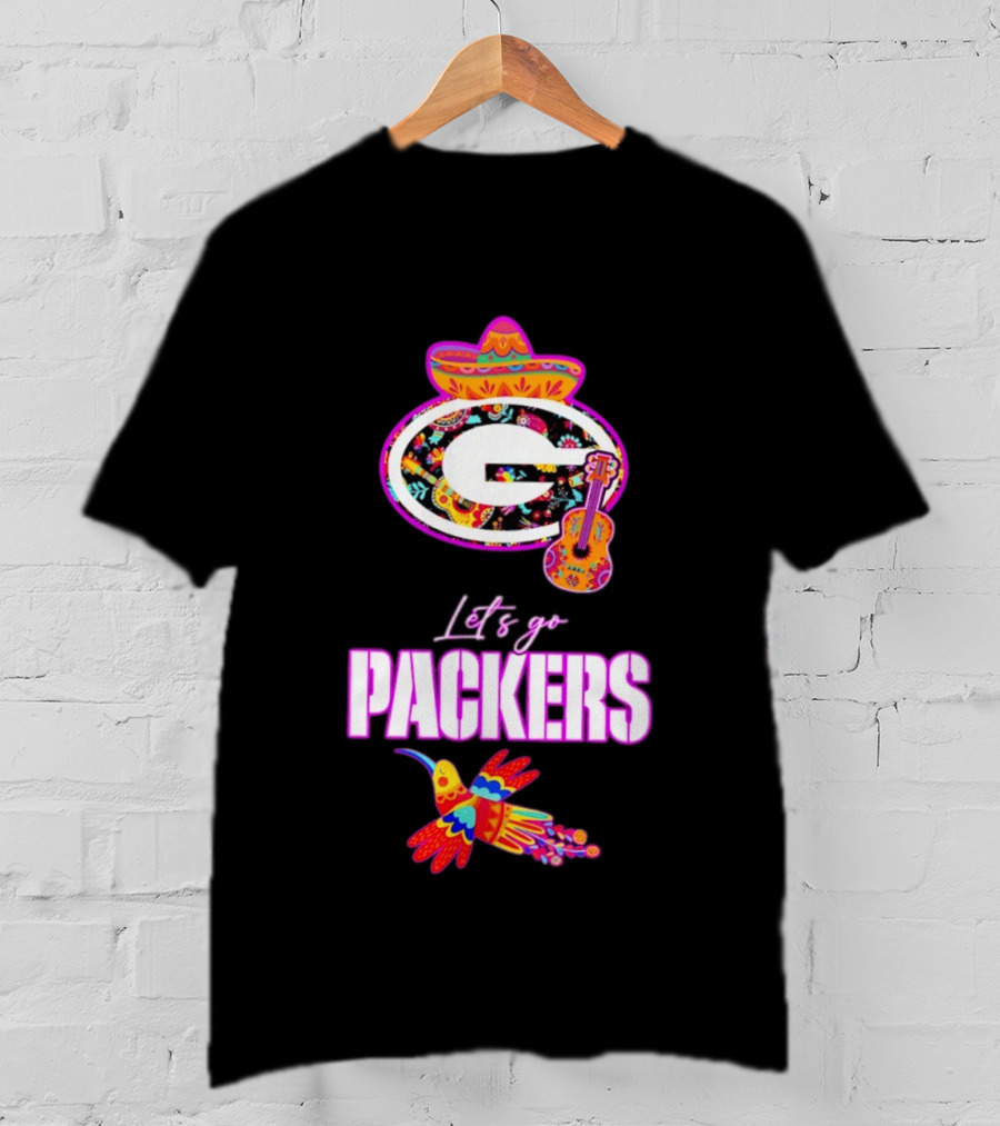 Let's Go Packers Mexican Folk Guitar And Sombrero Fiesta T-Shirt
